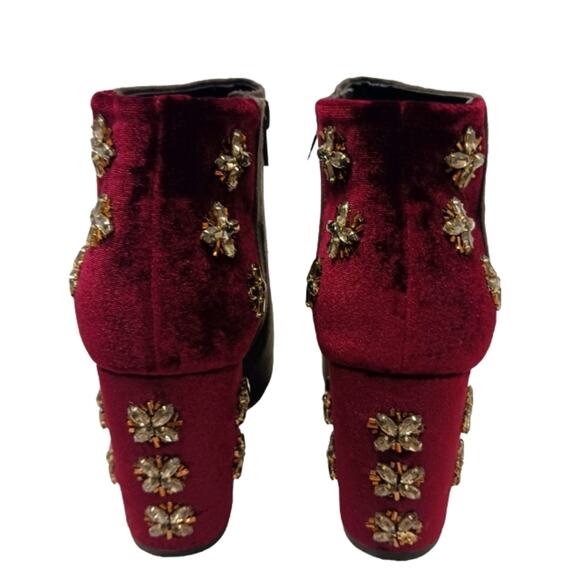 Faryl Roen Ankle Boots Sz 8.5 Maroon Colorblock Jeweled Cowgirl Boho Patchwork - Picture 3 of 16